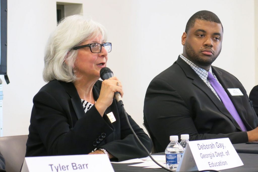 Georgia Department of Education Deputy Superintendent Deborah Gay speaks as a panelist at a parents' town hall on the Every Student Succeeds Act, alongside DeKalb County School District Director of Research, Assessments and Grants Dr. Knox Phillips, at Ebenezer Baptist Church in Atlanta on Oct. 23.