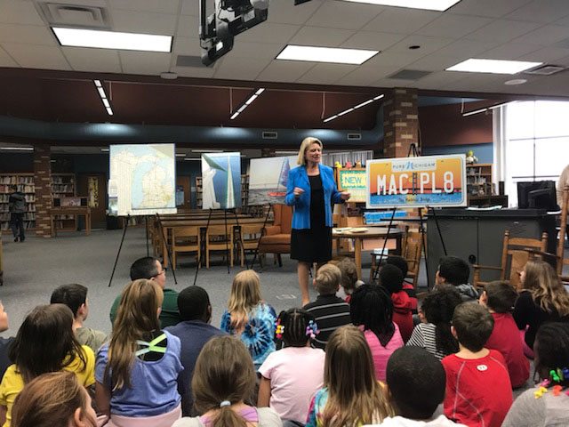 Secretary of State Ruth Johnson talks with students at Rankin Elementary School in Swartz Creek on March 27.