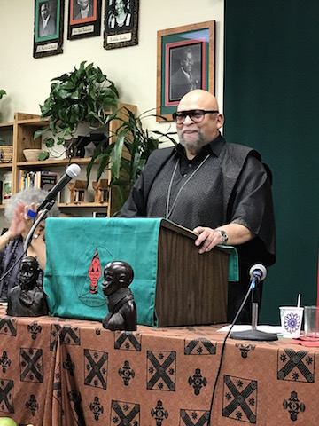 Dr. Maulana Karenga, professor and chair, department of Africana Studies, California State University Long Beach, welcomes guests to the Fannie Lou Hamer 100th Birthday Celebration and Commemoration. (Photo Courtesy: Charlene Muhammad)