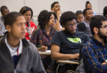 Students listen to a computer science lecture in the Systems and Computer Science Department at Howard University in Washington, D.C. on February 3, 2014.