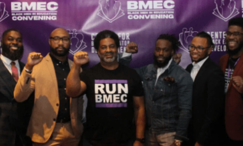 Sharif El-Mekki, center, led the annual Black Men Educators Convening in Philadelphia (Photo by Anaz X)