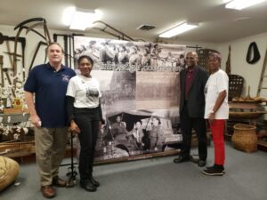 James Theres (far left), executive producer of the documentary film, “The Six TripleEight,” with Col. (US Army Ret.) Edna Cummings, Stanley Earley, son of LTC Charity Earley and U.S. Army (Ret.) MSG Elizabeth Anne Helm-Frazier at the Sandy Spring Slave Museum in Montgomery County, Md. (Courtesy Photo)
