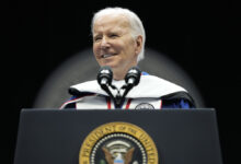 President Joe Biden speaks at Howard University's commencement in Washington, Saturday, May 13, 2023. (AP Photo/Patrick Semansky)
