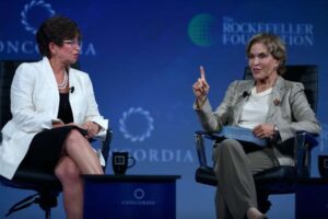 Judith Rodin, right, former president of University of Pennsylvania, and Valerie Jarrett, former senior adviser in the Obama administration, discuss gender parity in the C-suite in 2016.Riccardo Savi/Getty Images for Concordia Summit 