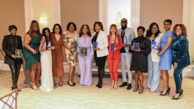 Award recipients and attendees, from left to right: Denise Roles Matthews, co-founder of Philosophy Wine; Founder and Executive Director of the Black Arts District, the poet, Lady Brion; Author and entrepreneur, Bellen Woodard; LTYC Executive Director Dana Carr; Co- owner of Louisiana Creole Pecan Candy, Debra Garland; CEO of Restocked, Dana Green, CEO; Baltimore City Councilwoman, (D-10) Phylicia Porter; Vice president of Community Health and Social Impact for CareFirst BlueCross,Blue Shield, Destiny-Simone Ramjohn; Boxer Jarrett Hurd; White House Correspondent Ebony McMorris, of Urban One Radio; Owner of The Popcorn Bag DC, Teia Hill; Senior Vice President, Chief Compliance Officer and Associate General Counsel for Neuberger Berman, Savonne Ferguson and CarVer Communications CEO, Nicole Kirby.