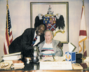 Shelley Stewart, Birmingham radio and business legend, with former Alabama governor George Wallace. (PROVIDED)