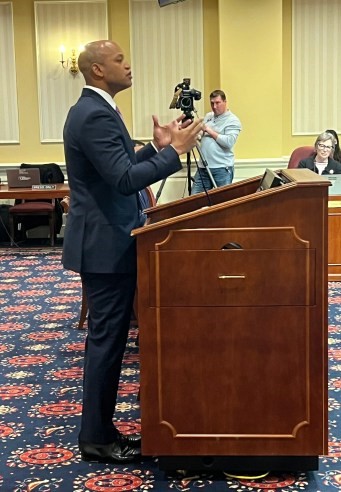 Maryland Gov. Wes Moore testifies before the Senate Education, Energy and the Environment Committee on Feb. 22, 2023, in favor of SB551, which would establish a Service Year Option in Maryland. (Photo by Michael Charles/Capital News Service)