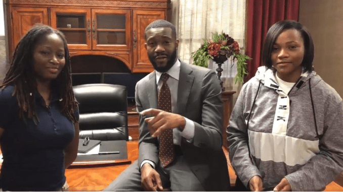 RamsayStudents_pix Ta’Kaiya Cooper (left) and Ashleigh Richardson (right) with Birmingham Mayor Randall Woodfin are among more than 300 students across the country named winners in C-SPAN’s national 2018 StudentCam competition (C-SPAN)