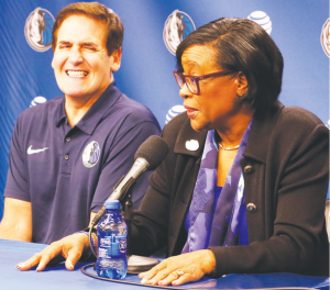 Cynthia Marshall and Mark Cuban at her introductory press conference.