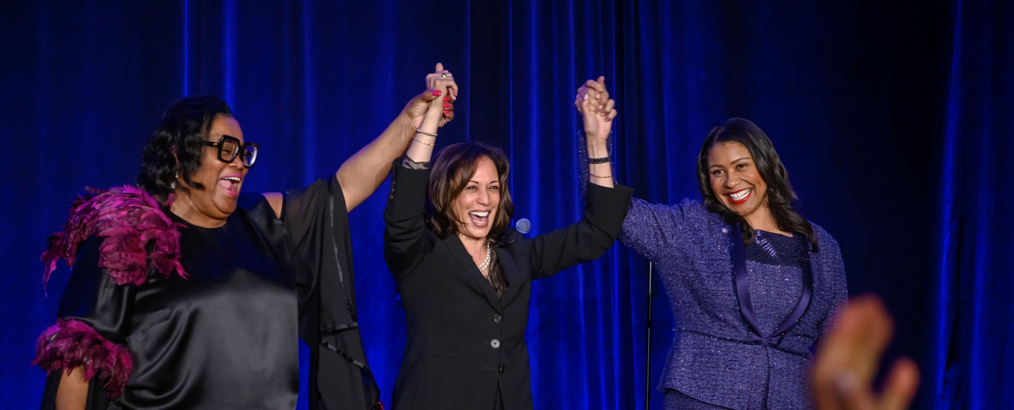 “We can tell the stories that connect our communities and people who want to talk to our communities know they have to use the Black Press to do so,” said Sun Reporter Publisher Amelia Ashley Ward, adding that she doesn’t take for granted that the paper is still in business. Accompanying Ward (left) in this photo are U.S. Senator Kamala Harris (D-CA) (center) and London Breed, Mayor of San Francisco.