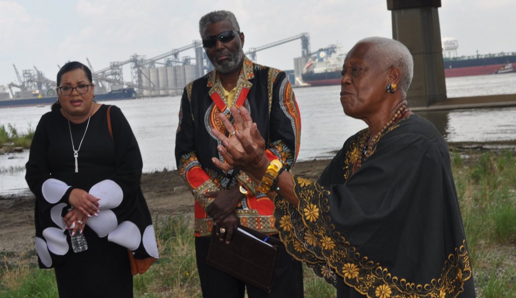 Sadie Roberts-Joseph speaks at the 2019 Juneteenth Celebration on the banks of the Mississippi River. The archivist and founder of the Baton Rouge African American Museum (formerly the Odell S Williams Now and Then African American Museum) was murdered July 12, 2019. Photo by Yulani Semien.