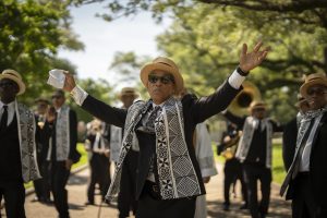 Individuals Finally Received Long-Overdue Recognition in Full New Orleanian Spirit with Jazz Band, Second Line, Performed by Black Men of Labor, and Kumbuka Dancers/ Malachi Casimire, Dillard University.