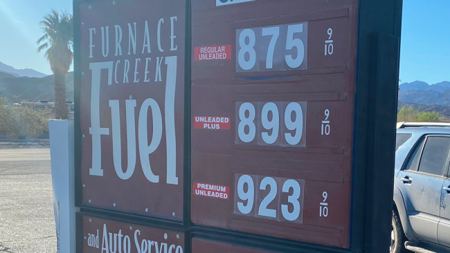 Premium and diesel fuel prices exceed $9 per gallon at Furnace Creek, California. (Twitter/Peter Tellone)