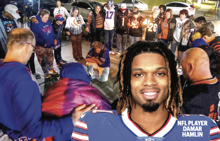 DAMAR HAMLIN CRITICAL: FANS HOLD VIGIL OUTSIDE HOSPITAL FOR BUFFALO BILLS SAFETY