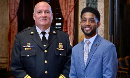 Mayor Brandon Scott announces James Wallace, 33-year fire department veteran, as the new Baltimore City fire chief