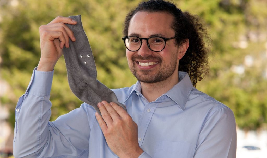 strongSmartSocks creator Dr. Zeke Steer. It would allow carers to identify when vulnerable people are in distress. STMONICA/UNIVERSITY OF EXETER/MILBOTIX/SWNS/strong