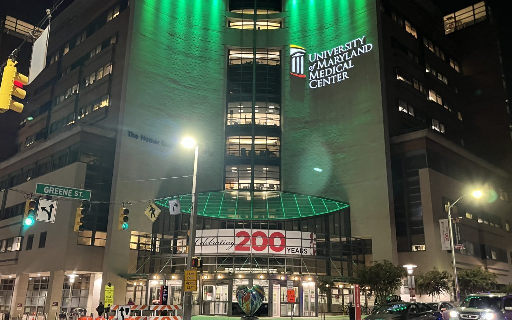 University of Maryland Medical System hospitals glow green in honor of veterans