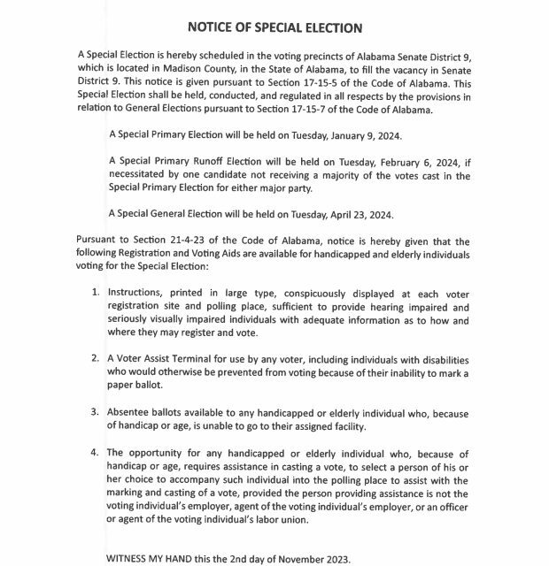 NOTICE OF SPECIAL ELECTION