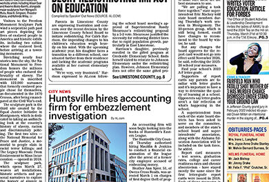 3.20.24 LEGAL NOTICE: McCord Construction, Inc. hereby gives Legal Notice of Completion of the Contract with the City of Huntsville, Project Name: Taylor Road Sewer Main Extension