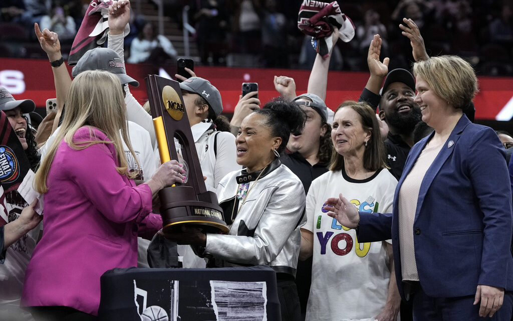 South Carolina finishes perfect season with NCAA championship, beating Iowa 87-75