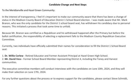 Candidate Change and Next Steps