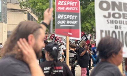 Union workers protest in downtown Baltimore 