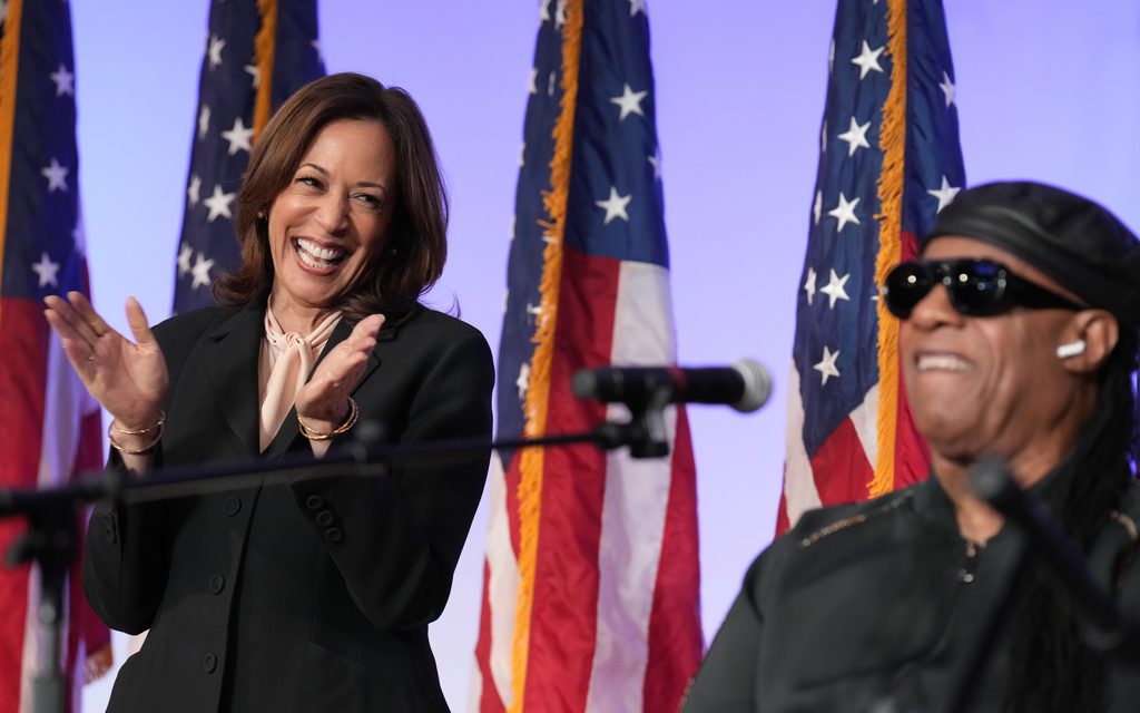 Harris urges African-American churchgoers in Georgia to vote and gets an assist from Stevie Wonder