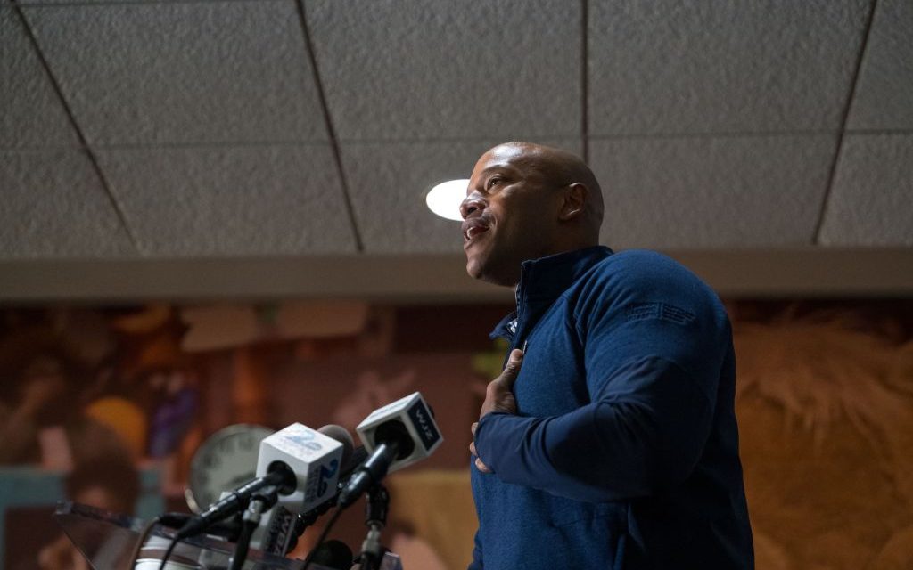 Governor Wes Moore and Mayor Brandon Scott speak at Morgan State on Election Day