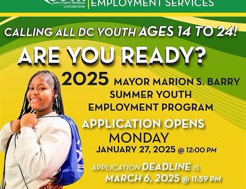 Applications for 2025 Mayor Marion S. Barry Summer Youth Employment Program open