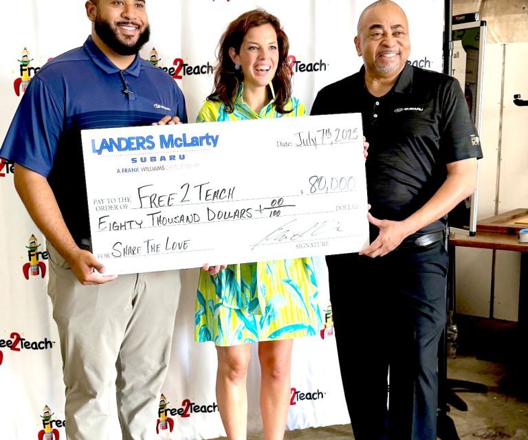 Free 2 Teach Receives $80,000 Donation from Landers McLarty Subaru 